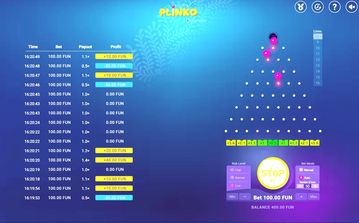 Стратегия игры в Plinko с 8 линиями