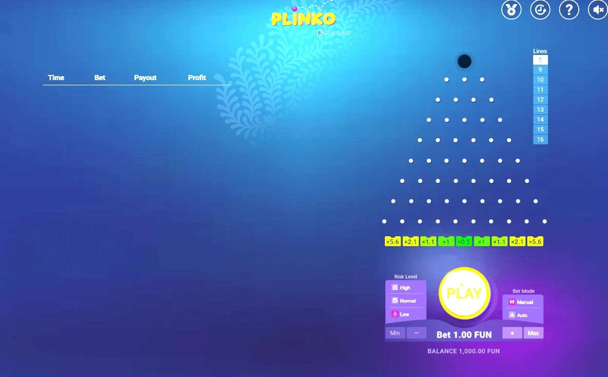 Физическая модель в игре Plinko